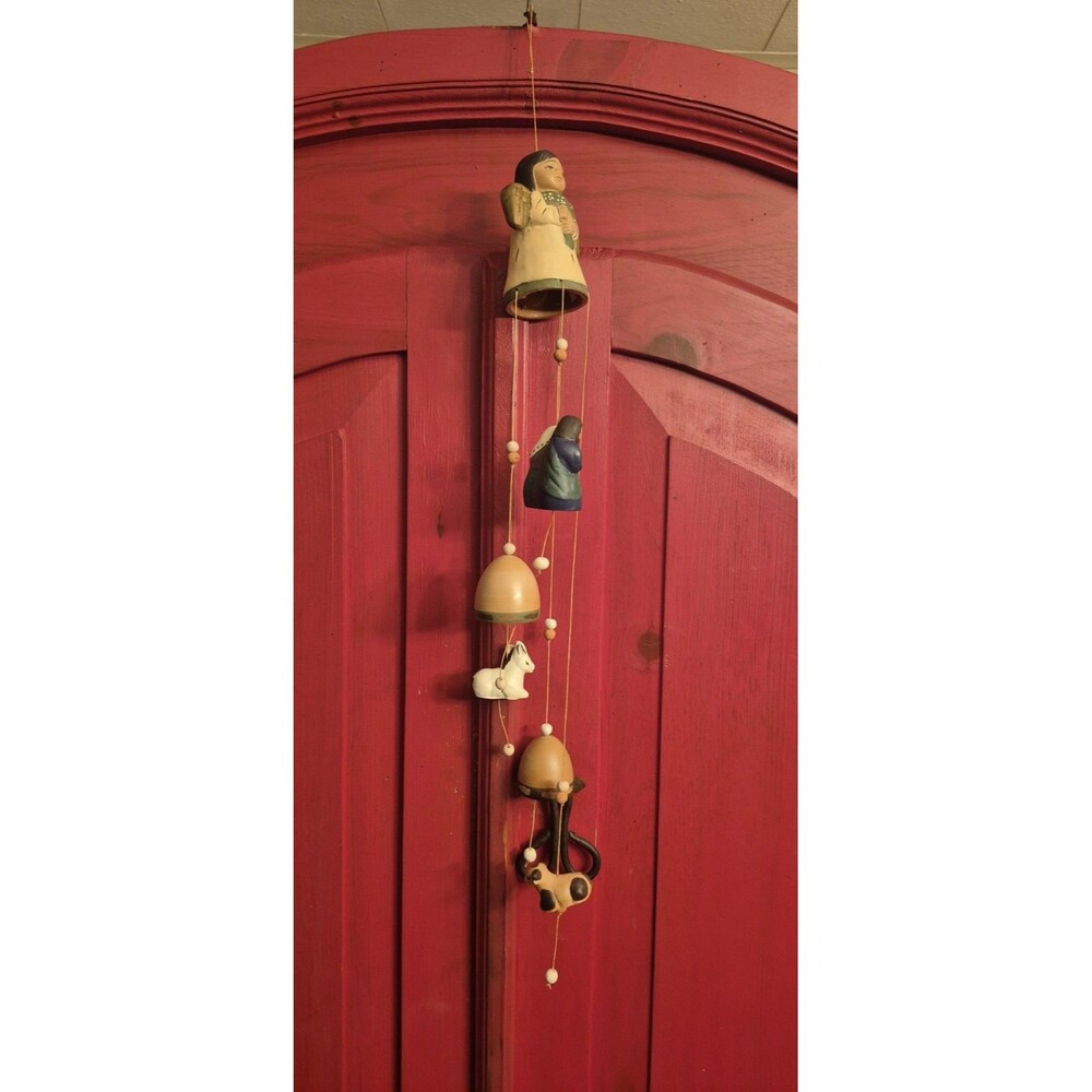 Vintage TAWAQ Peru Ceramic Nativity Wind Chime Quinua Ayacucho Folk Art Mobile